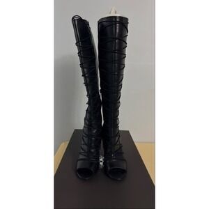 NEW - Vince Camuto Kentra Over-The-Knee Boots Black Silky Leather Peep Toe 7.5M
